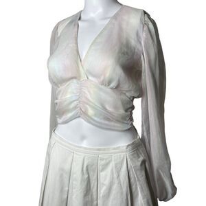 Forever 21 Sheer Iridescent Long Sleeve Crop Top White & Purple Size Small